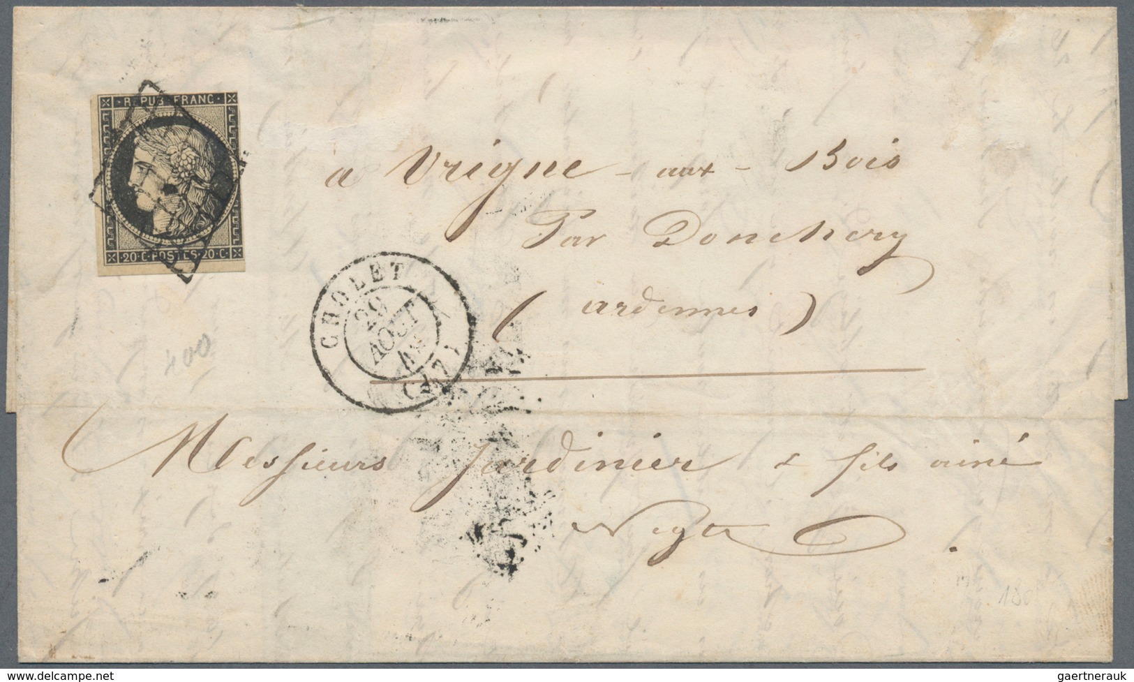 Frankreich: 1849 Ceres 20c. Black On Yellowish Paper Used On Entire Letter From Cholet, Dép. Maine-e - Lettres & Documents