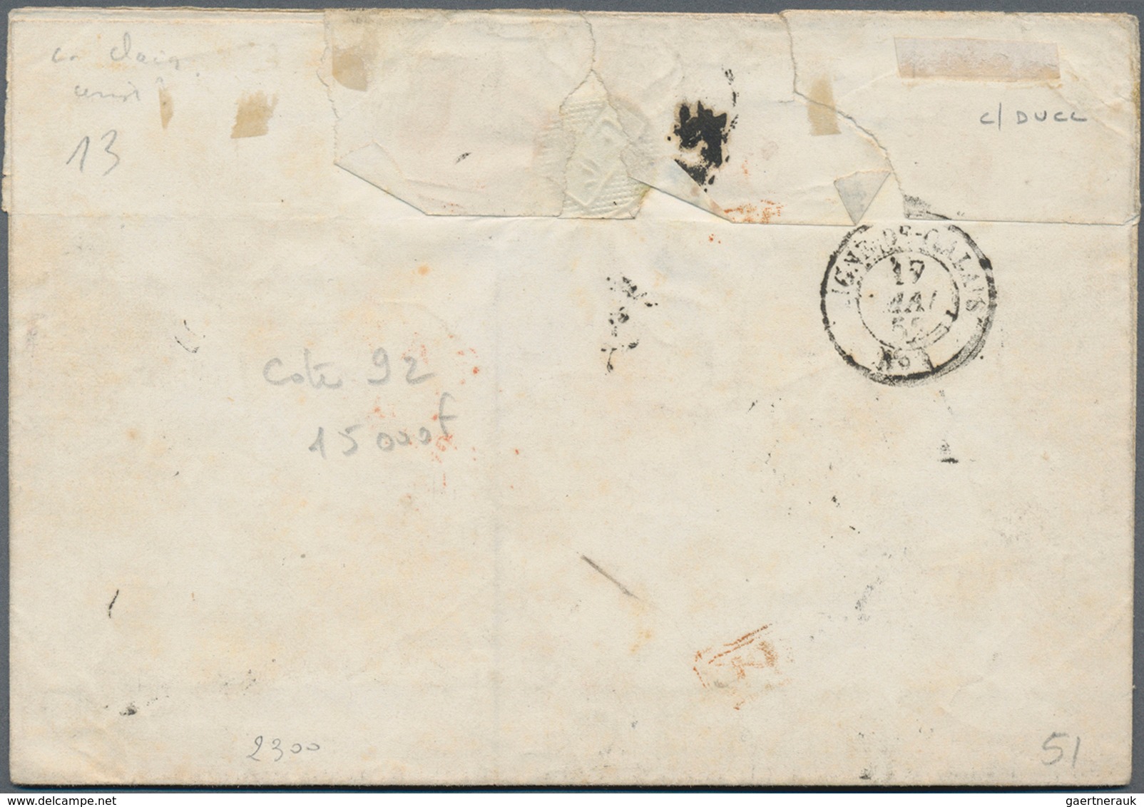 Frankreich: 1849/50, Ceres 1 Fr. Carmine, 25 C. Blue (pair) Canc. Endless Grill To Folded Envelope F - Covers & Documents