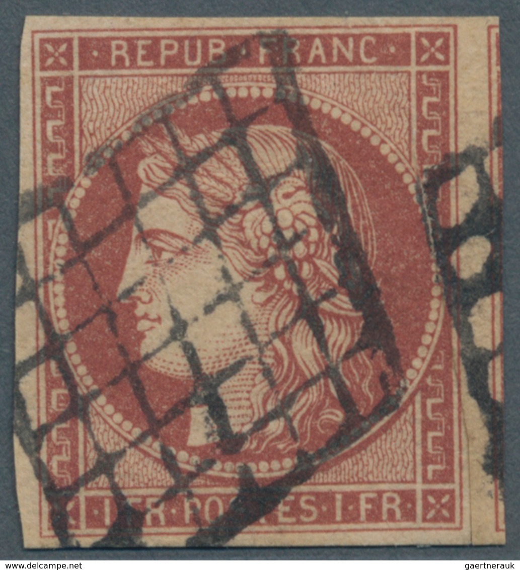 Frankreich: 1849, 1fr. Carmine, Deep Colour, Full To Huge Margins With Part Of Right Adjoining Stamp - Covers & Documents