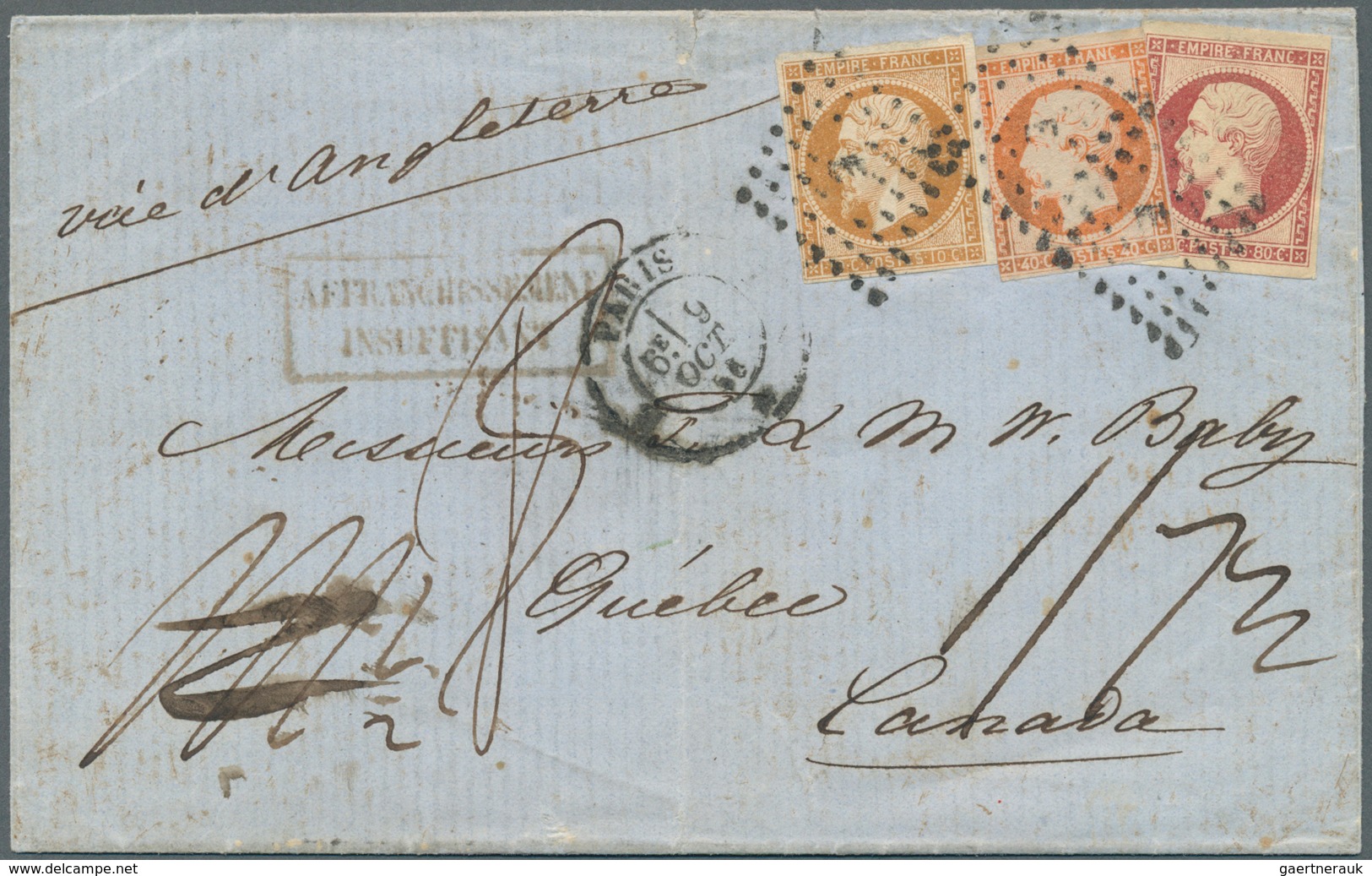Frankreich: 1856, Folded Letter Franked With 10c, 40 C And 80 C Imperforate Napoleon Issue (usual Ma - Lettres & Documents