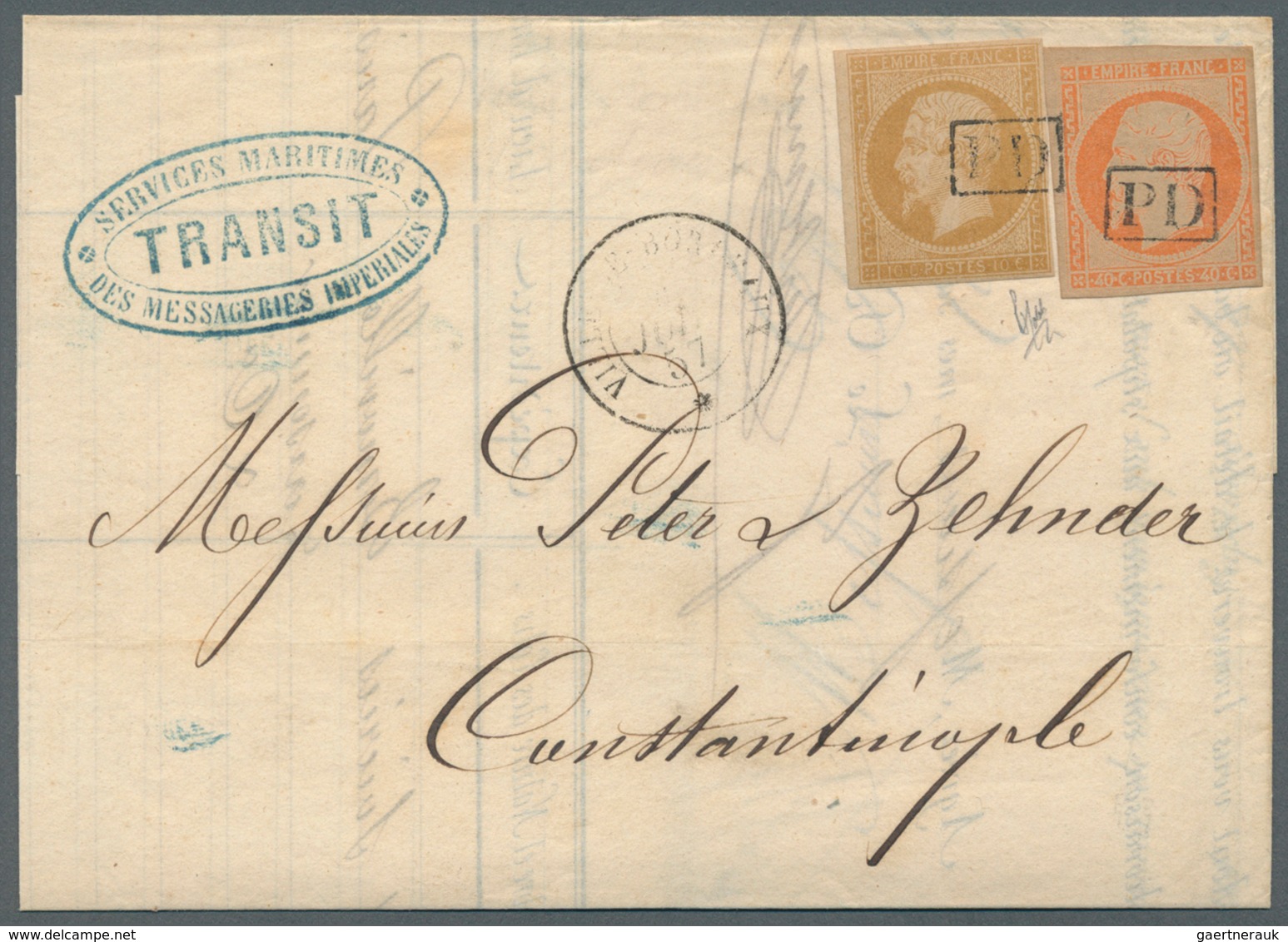 Frankreich: 1857, 10c. Bistre And 40c. Orange "Empire Nd" (slight Oxidation), Both Full Margins, On - Lettres & Documents