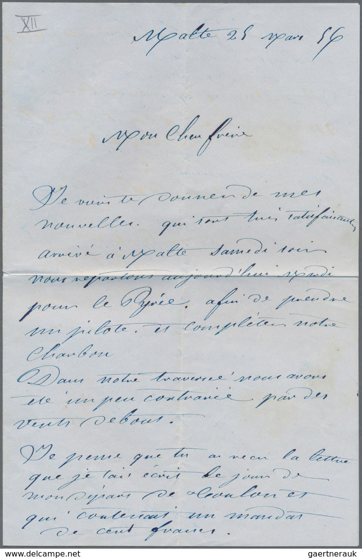 Frankreich: 1856. Envelope With Full Text Written From Malta Dated '25th Mars 1856'' Addressed To Fr - Lettres & Documents