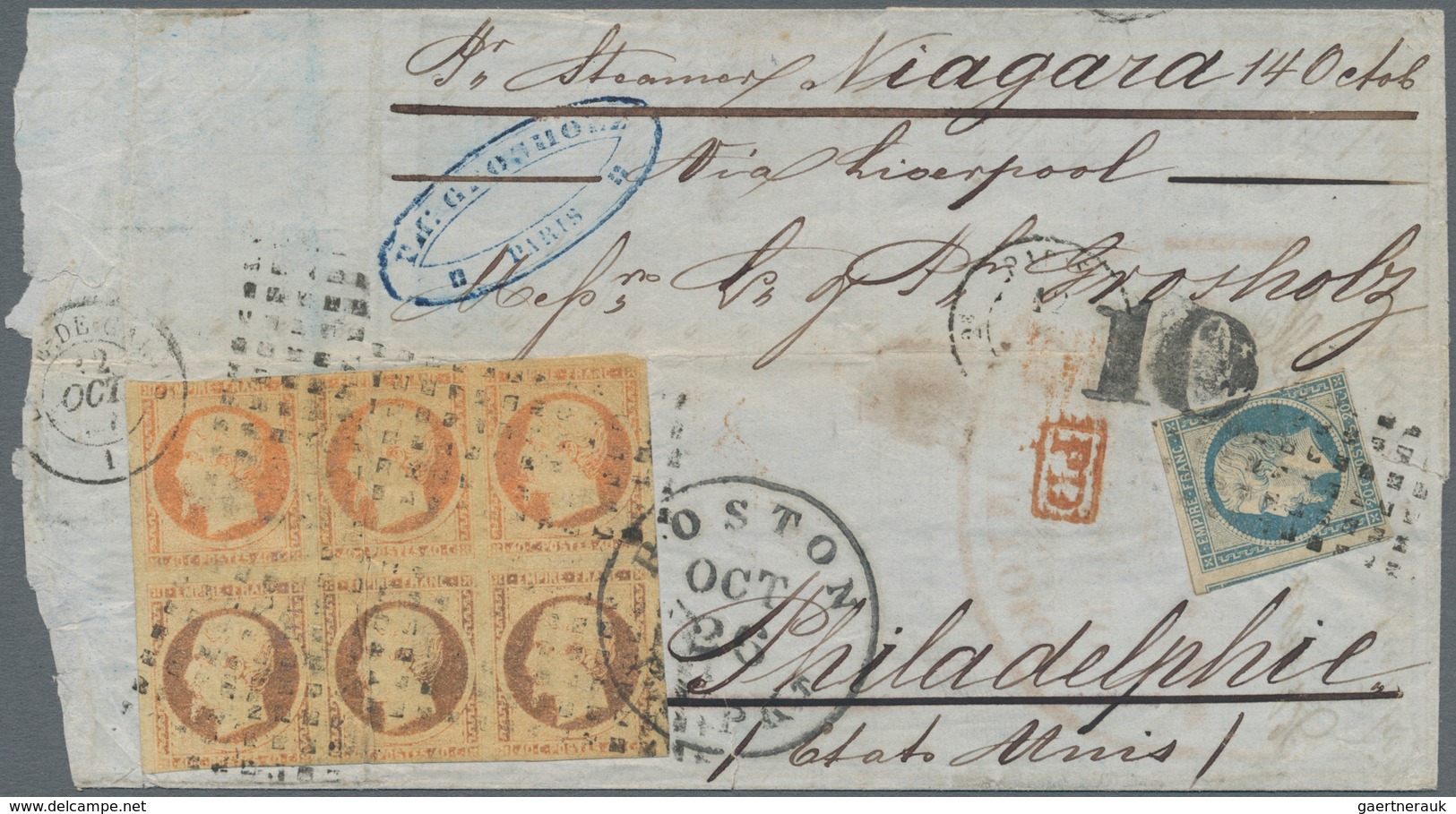 Frankreich: 1853, 40 C Orange Napoleon, Block Of 6, Slightly Touched To Full Margins, Together With - Covers & Documents