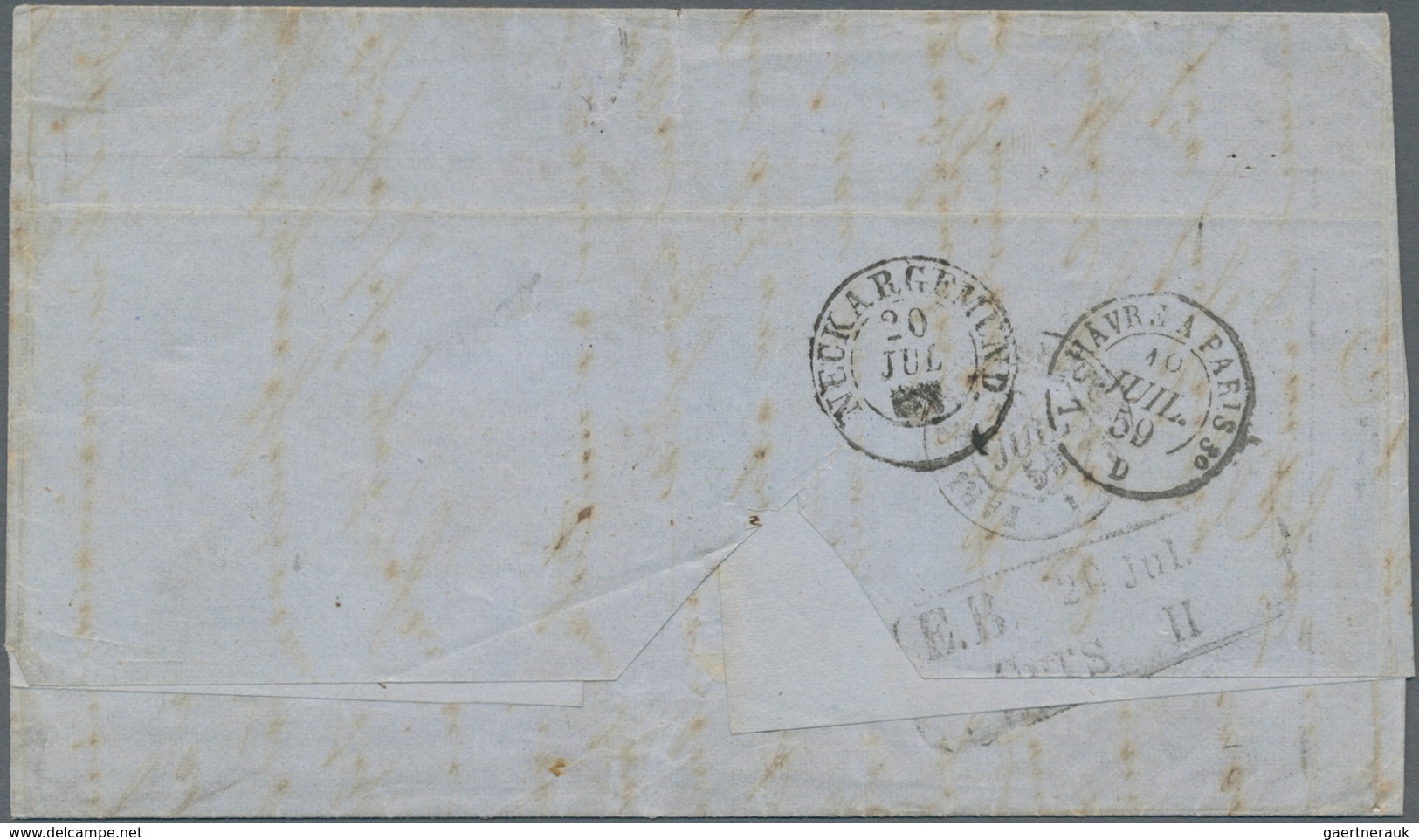 Frankreich: 1853/1859: 20 C Blue, Block Of Four, Two Sides Very Narrow Cut, Tied By Dotted Numeral 4 - Covers & Documents