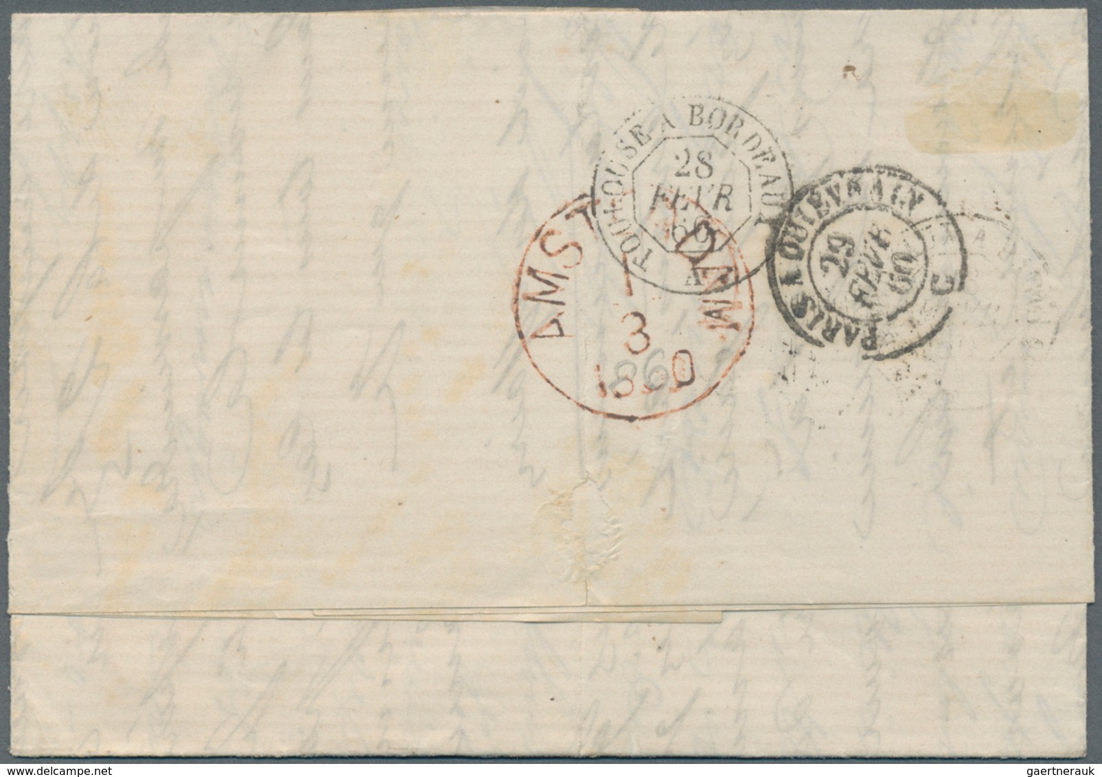 Frankreich: 1860. Envelope Addressed To Holland Bearing Napoleon Yvert 14, 20c Blue (imperf Strip Of - Covers & Documents