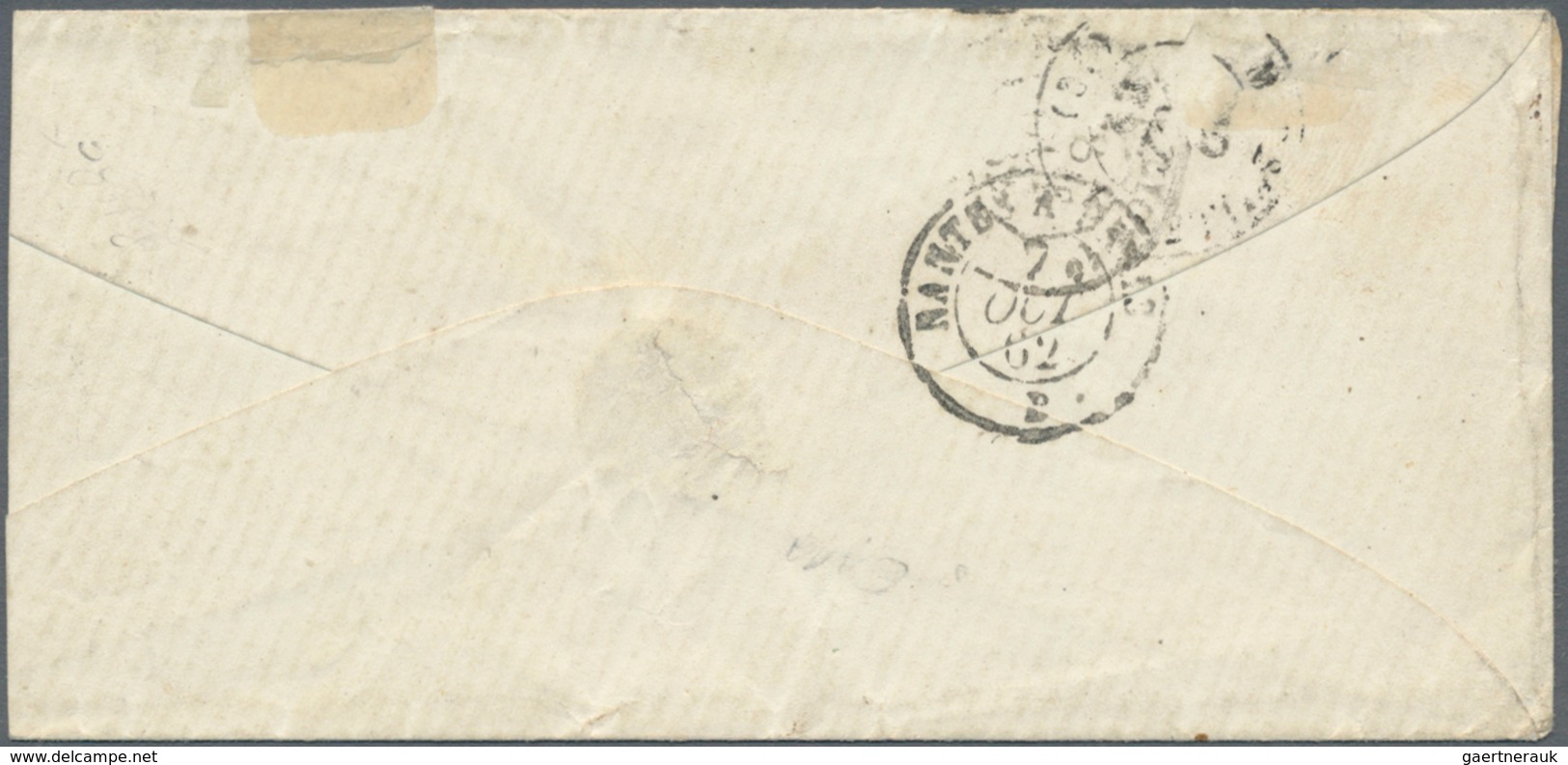 Frankreich: 1853/1862. 80 C Carmine, Cut In At Top, Single Franking Tied By Dotted Numeral 3612, QUI - Covers & Documents