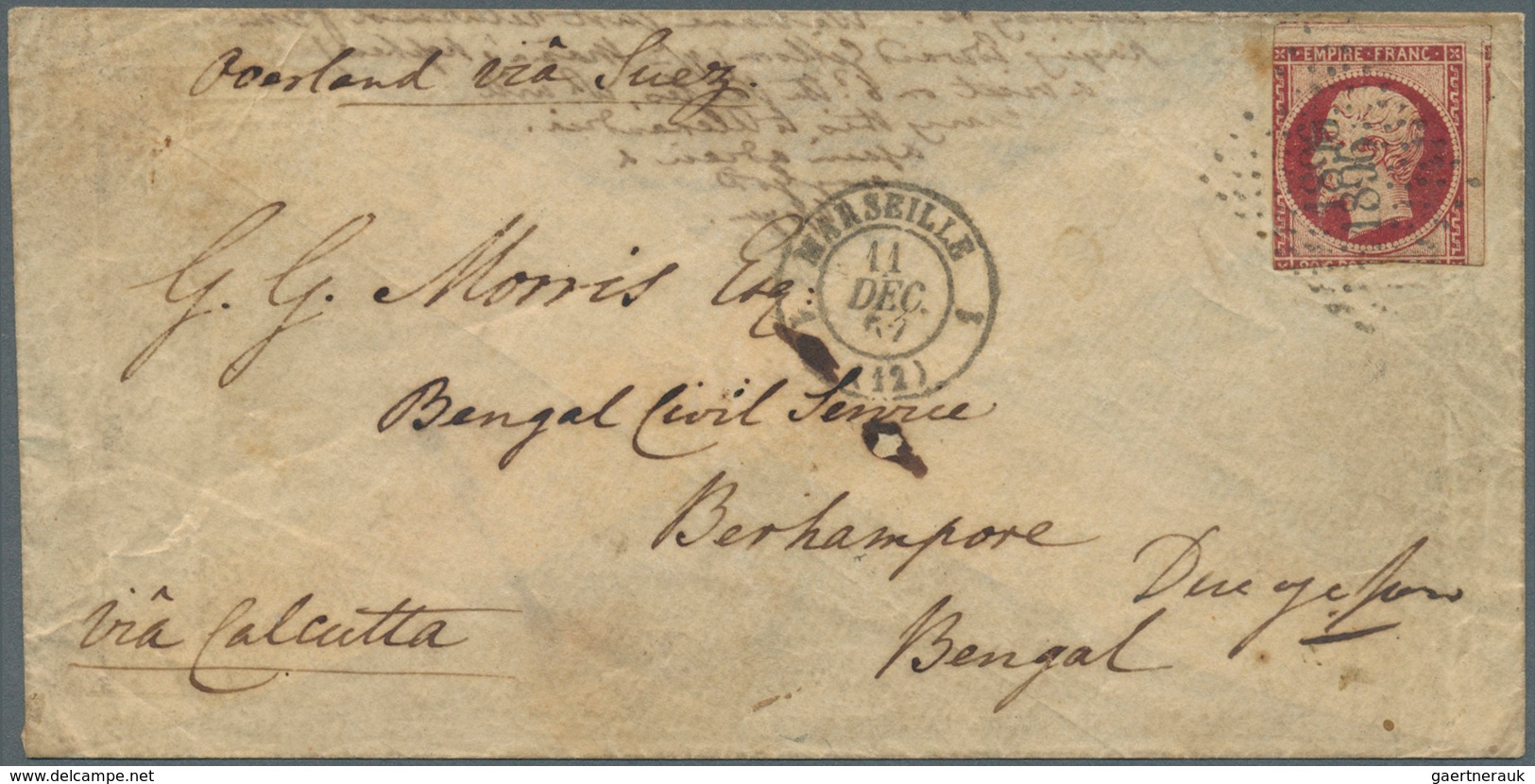 Frankreich: 1857, 80c. Carmine "Empire Nd", Strongly Cut Into At Two Sides And Part Of Adjoining Sta - Covers & Documents