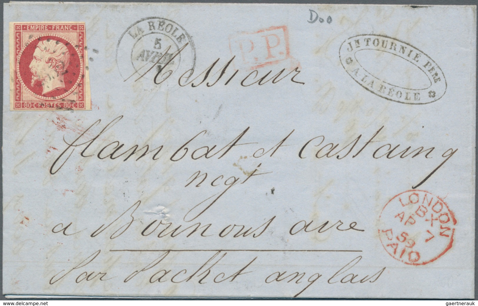 Frankreich: 1853, 80 C Carmin Napoleon III, Single Franking, Tied By Dotted Numeral 2652 To Letter F - Lettres & Documents