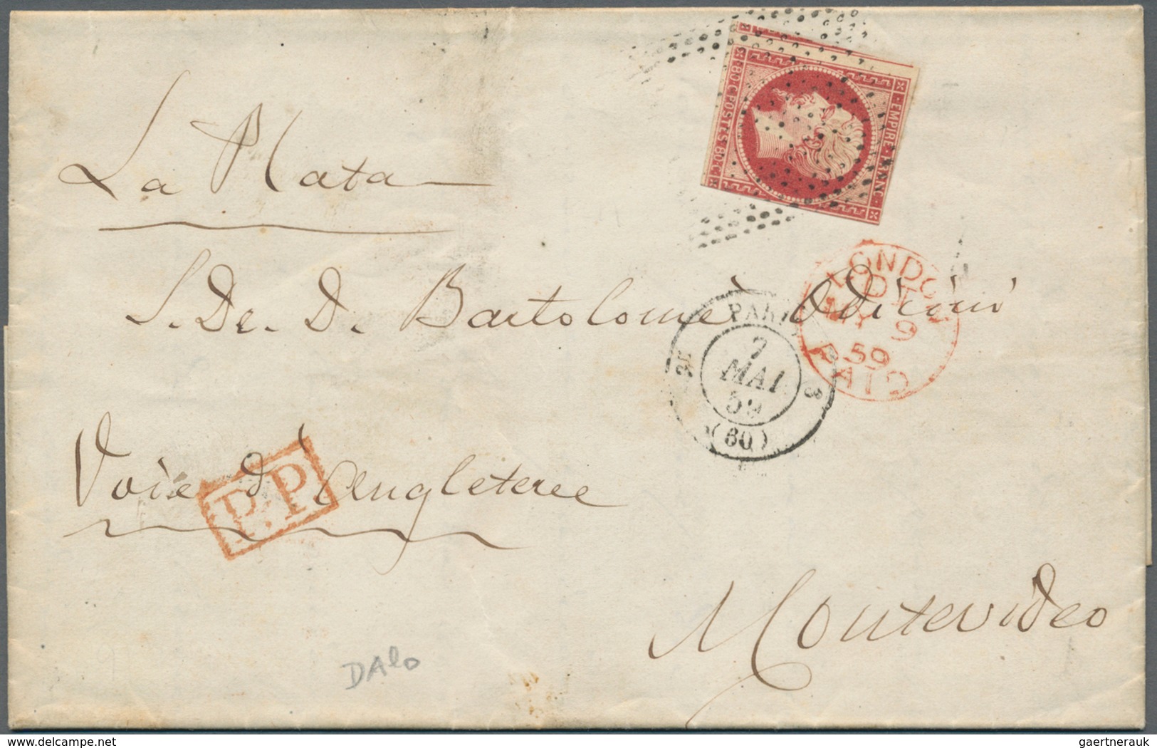 Frankreich: 1853, 80 C Carmine, Single Franking Tied By Dotted Hand Roller, Cds PARIS 2 MAI 59 Along - Covers & Documents