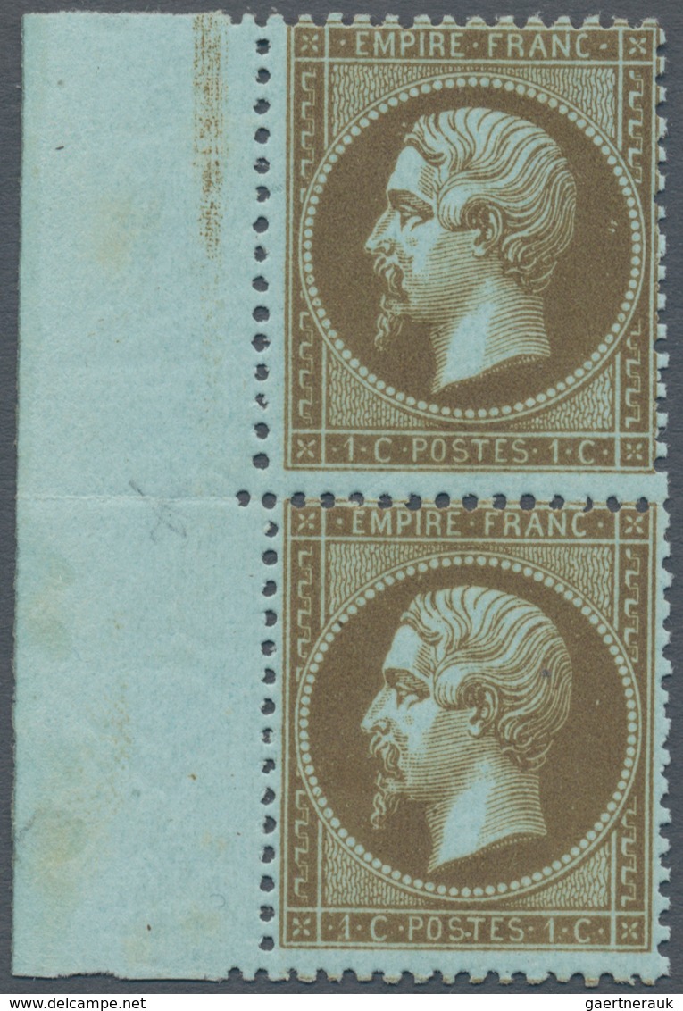 Frankreich: 1865, Napoleon 1c. Golden Brown ("mordore"), Left Marginal Vertical Pair (horiz. Perf. F - Covers & Documents