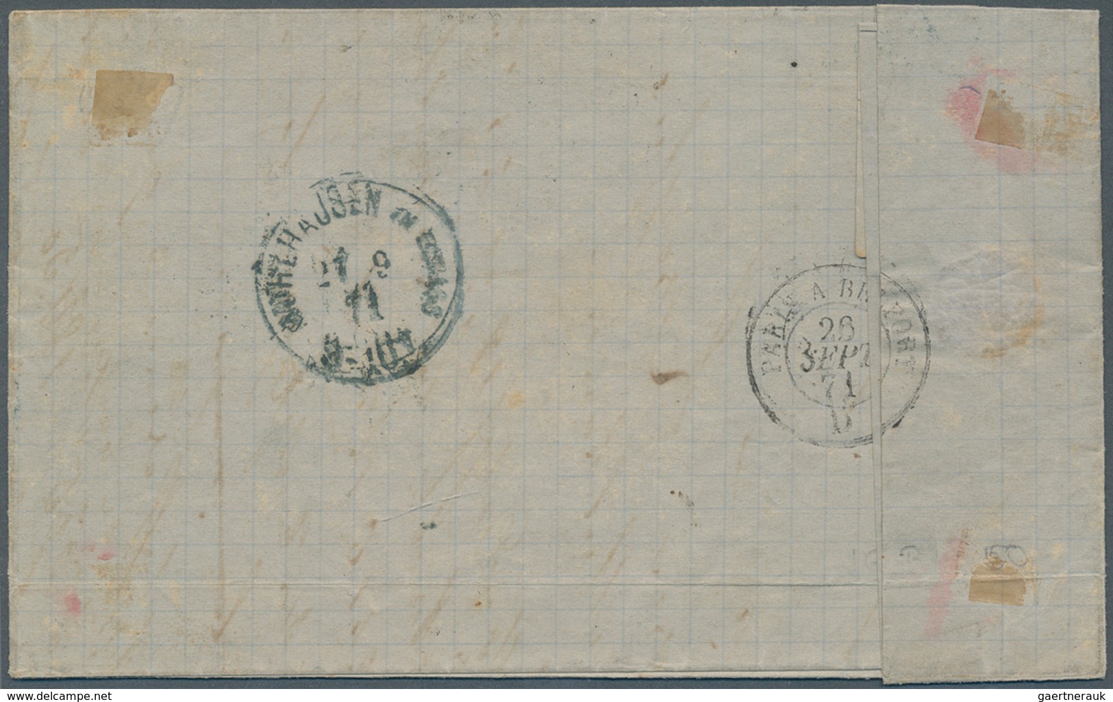 Frankreich: 1871, 5 C Green Napoleon And 20 C Blue Ceres, Tied By Dotted Star Cancel "7", On Entire - Lettres & Documents