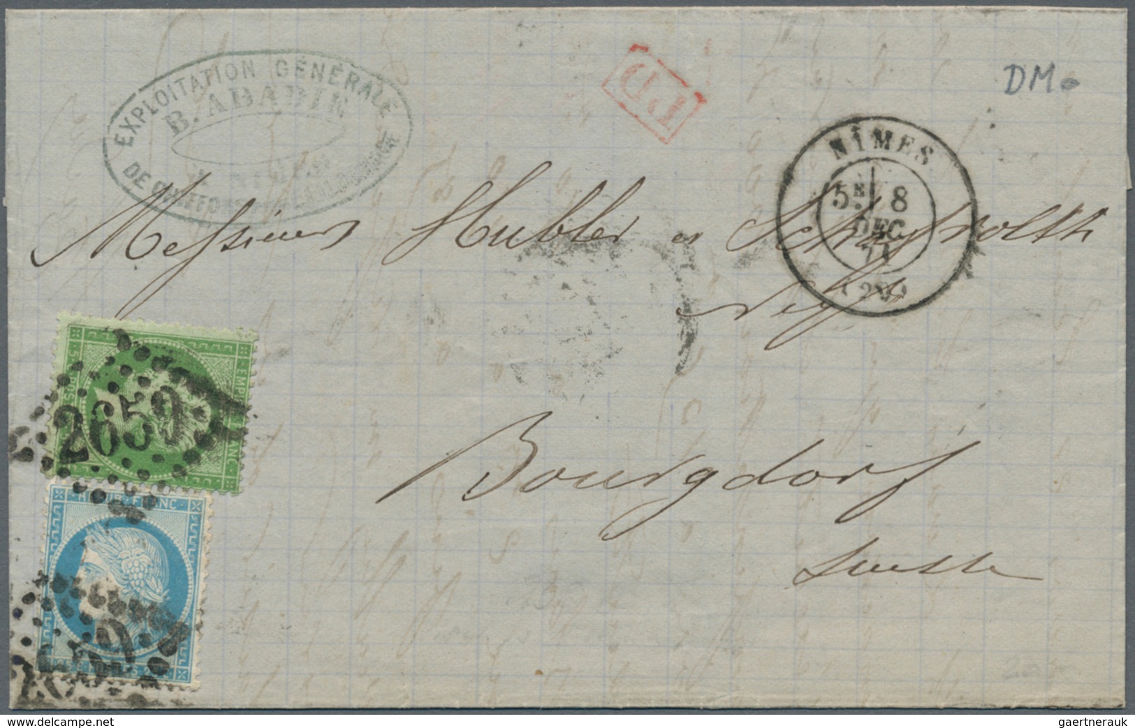 Frankreich: 1862/1871, 5 C Green, Napolen III, Together With 25 C Blue Ceres, Tied By Dotted Numeral - Covers & Documents