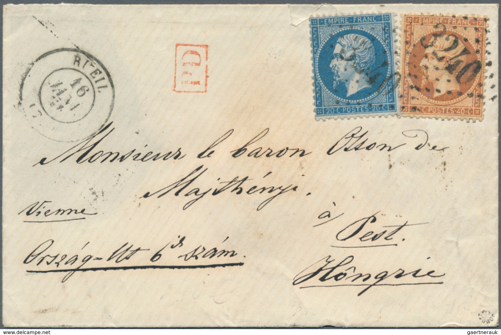 Frankreich: 1862/1864: 20 C Blue And 40 C Brown, Tied By Dotted Numeral 3240 To Small Letter From RU - Covers & Documents