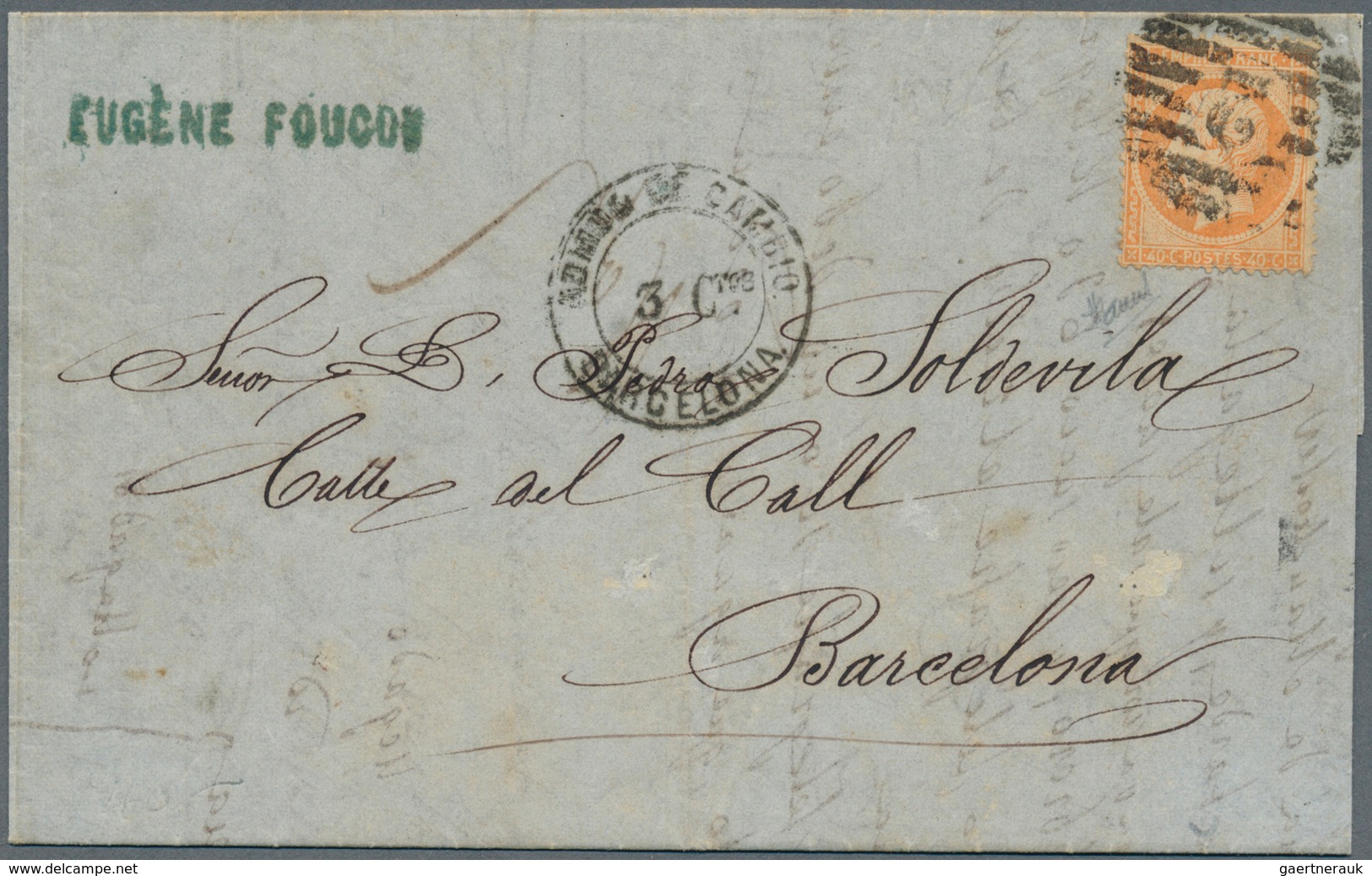 Frankreich: 1865, 40c. Orange "Empire Dt", Single Franking On Lettersheet From Marseille To Barcelon - Covers & Documents