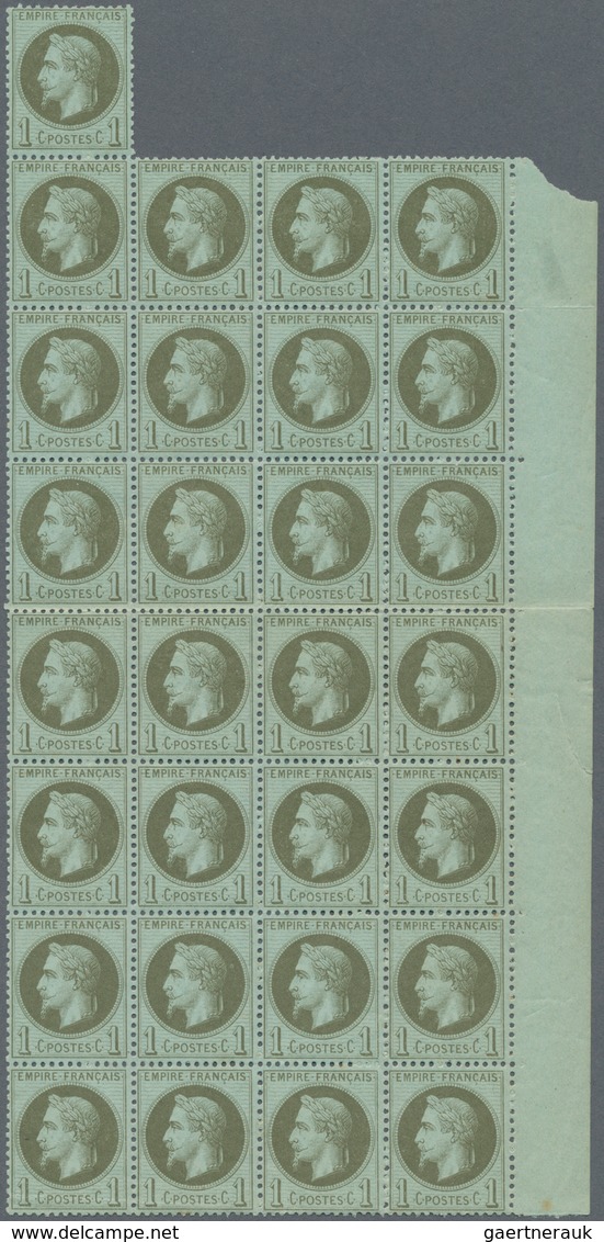 Frankreich: 1871, Napoleon Laure 1c. Olive On Bluish, Large Unit Of 57 Stamps From The Lower Right C - Covers & Documents