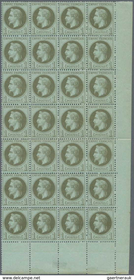 Frankreich: 1871, Napoleon Laure 1c. Olive On Bluish, Large Unit Of 57 Stamps From The Lower Right C - Lettres & Documents