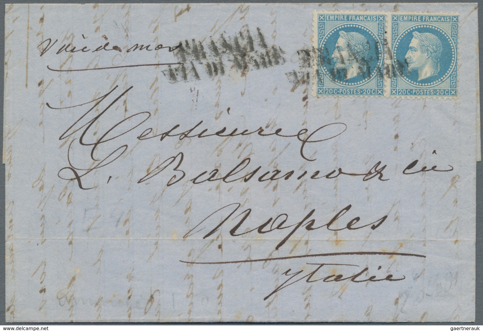 Frankreich: 1869. Envelope Written From Marseille Dated '2nd Feb 1869' Addressed To Naples, Italy Be - Covers & Documents