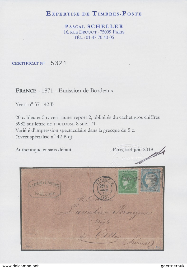 Frankreich: 1871, 5 C Yellow Green On Greenish, Report 2, Type II, "LARGE RETOUCH" Plate Variety, To - Covers & Documents