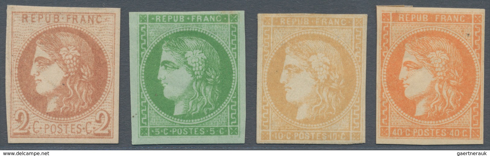 Frankreich: 1871, Ceres Bordeaux Issue 2 C, 5 C, 10 C And 40 C, One Signed Brun, Mint, (Mi€2.100,-). - Covers & Documents