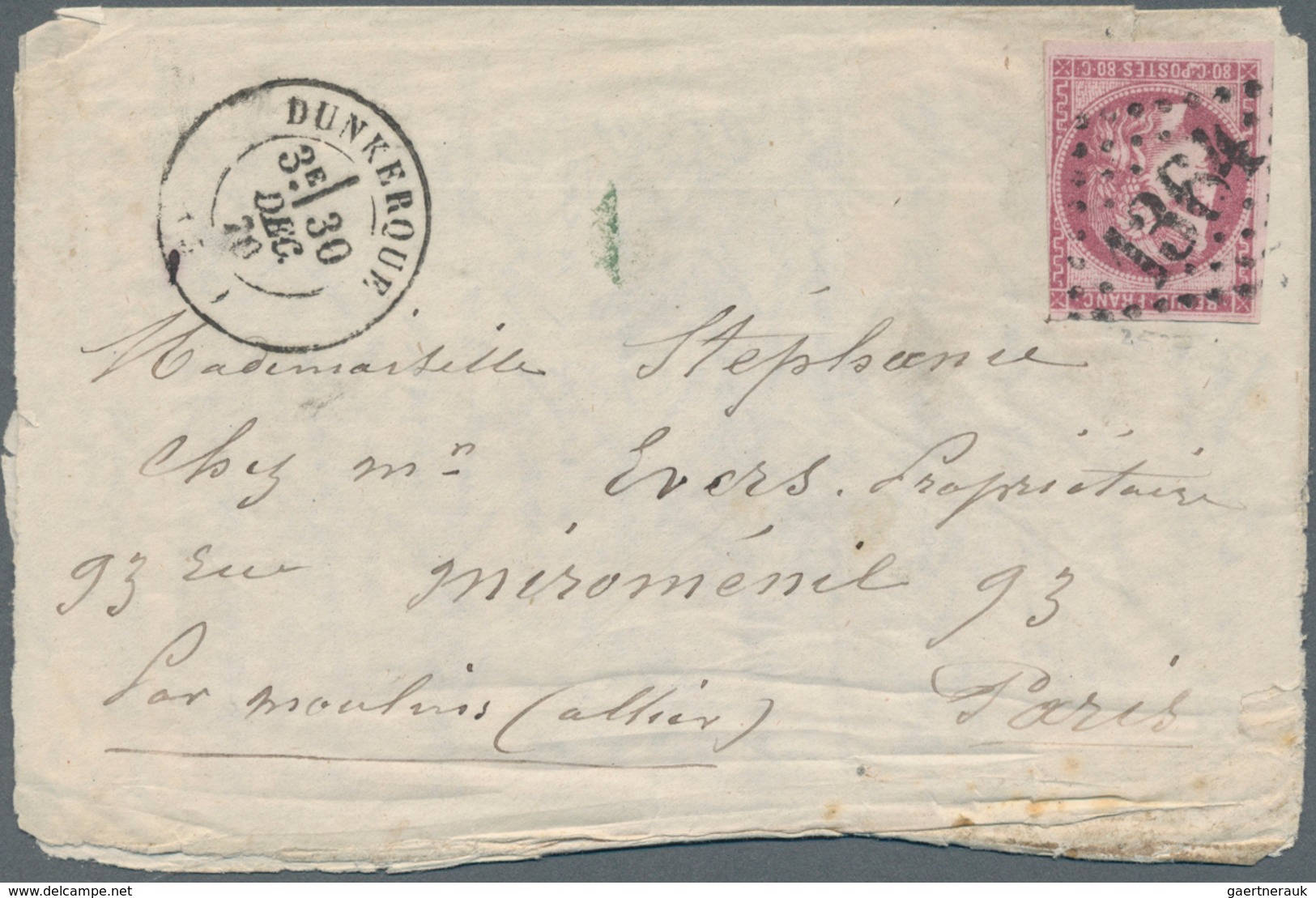 Frankreich: 1870, Cink Ball Post (Boules De Moulius) On Folded Letter Adressed From "Dunkerque" To P - Covers & Documents