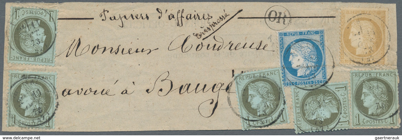Frankreich: 1871, 5 X 1 C Olive-green On Greenish Blue, 15 C Yellow-brown And 25 C Blue "Ceres", Mix - Covers & Documents