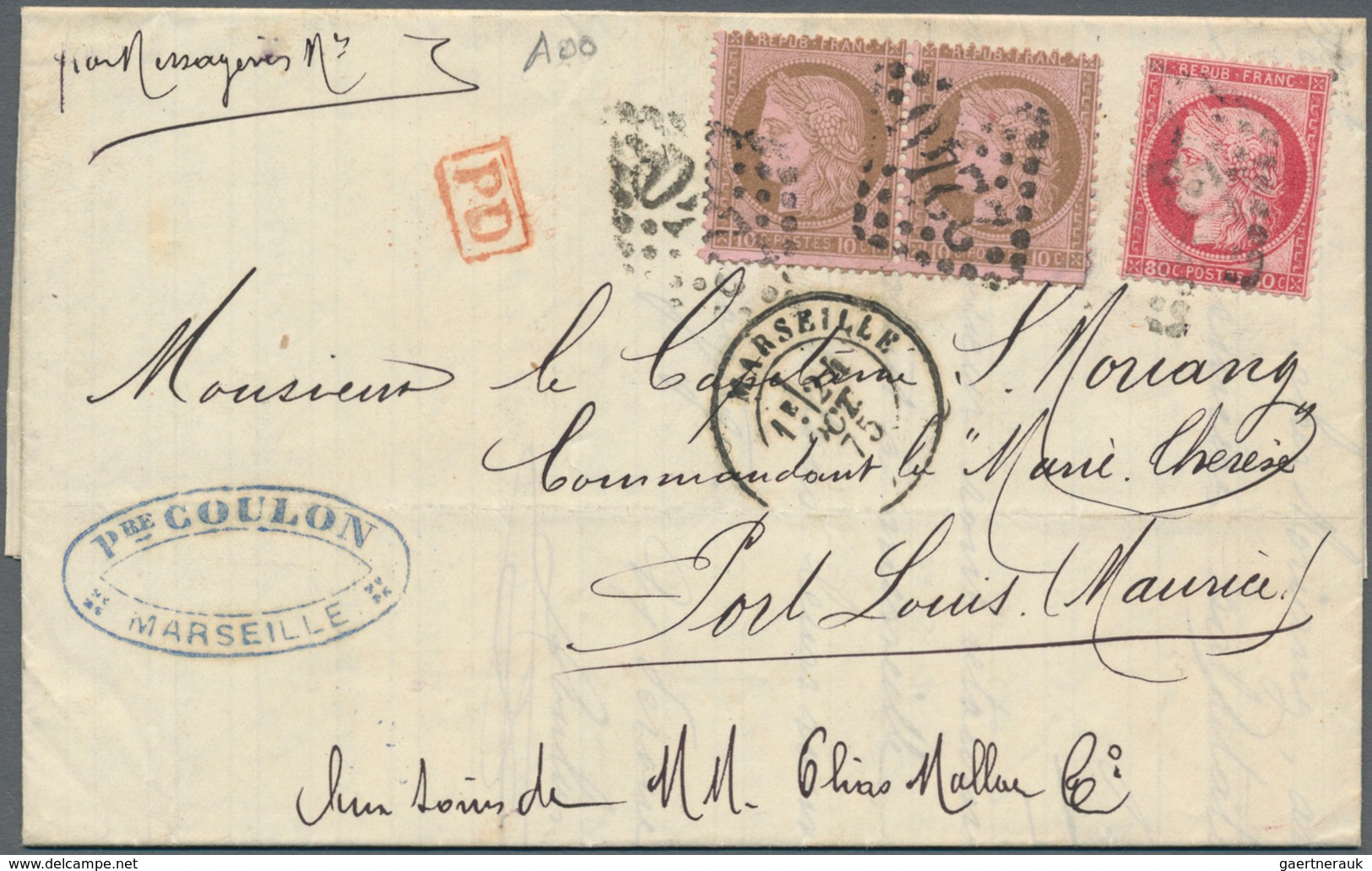 Frankreich: 1872, 10 C Brown On Rosa, Vertical Pair, Together With 80 C Carmine, Tied By Dotted Nume - Covers & Documents