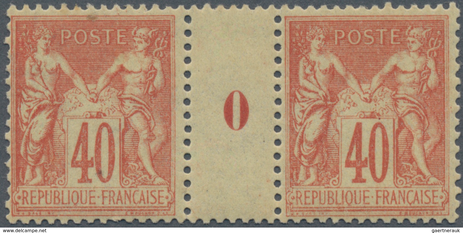 Frankreich: 1876, 40 C. Allegory Brick-red On Creamy Type II In Mint Never Hinged Pair Of Gutters. - Covers & Documents