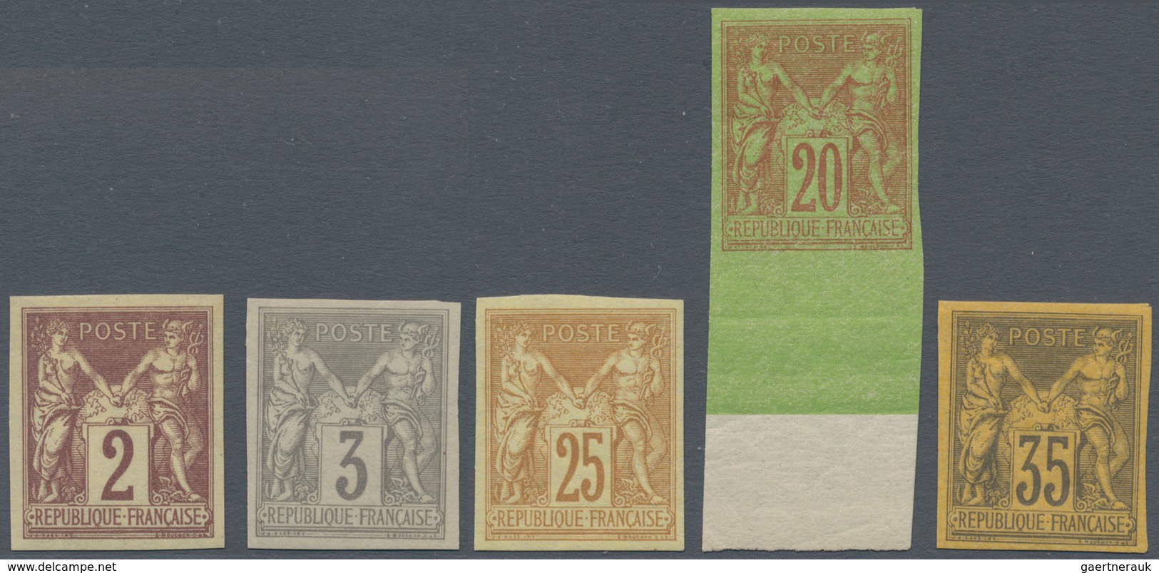 Frankreich: 1877, Allegory 2 C - 35 C, 5 Mint Values, Imperforated. - Covers & Documents