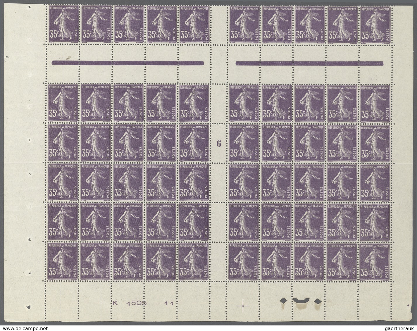 Frankreich: 1906, Semeuse 35c. Violet On White Paper In A (folded) Block Of 60 With Horizontal And V - Covers & Documents