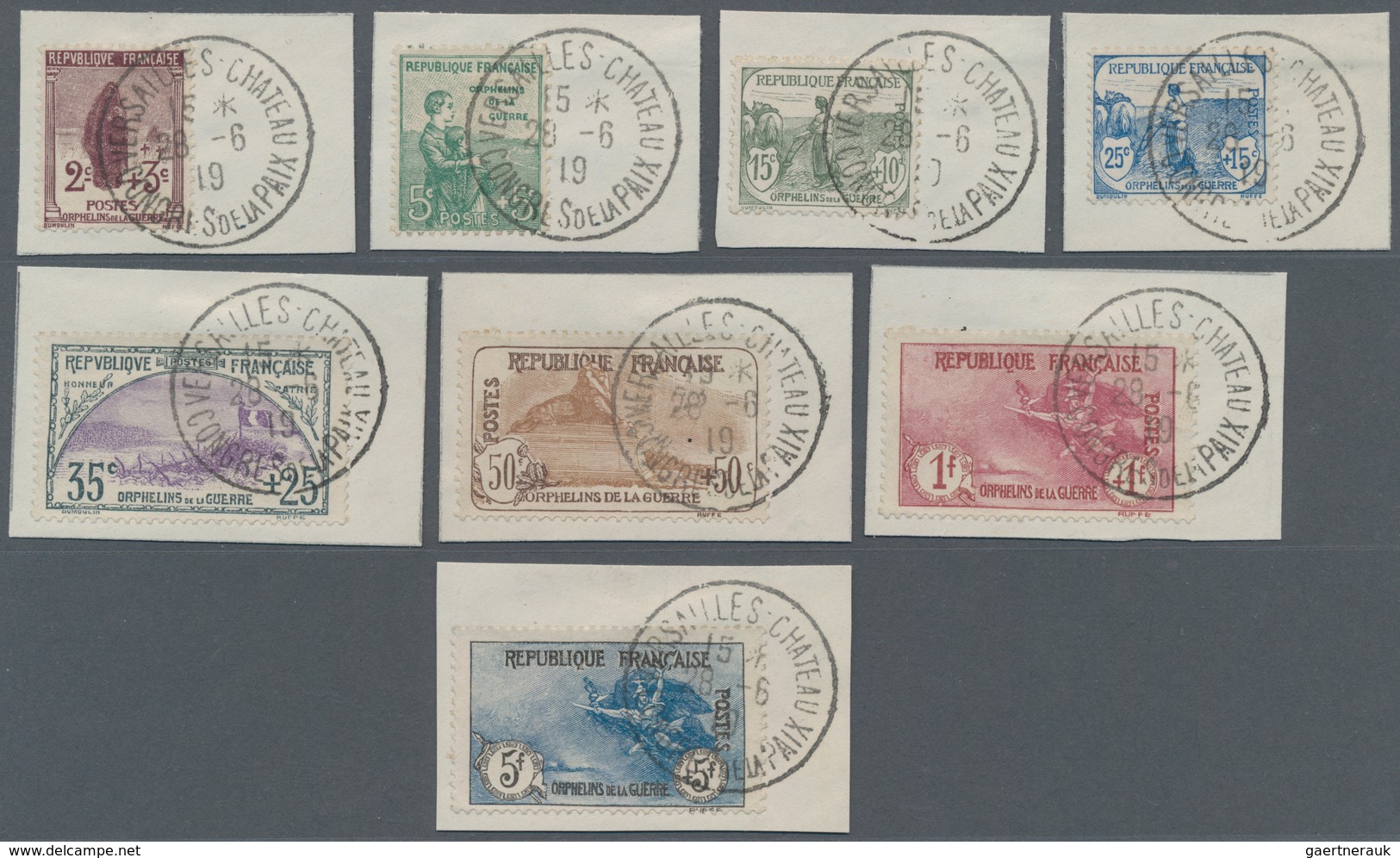 Frankreich: 1917/1919, War Orphans, 2c. To 5fr., Complete Set Of Eight Values, Each On Piece Clearly - Covers & Documents