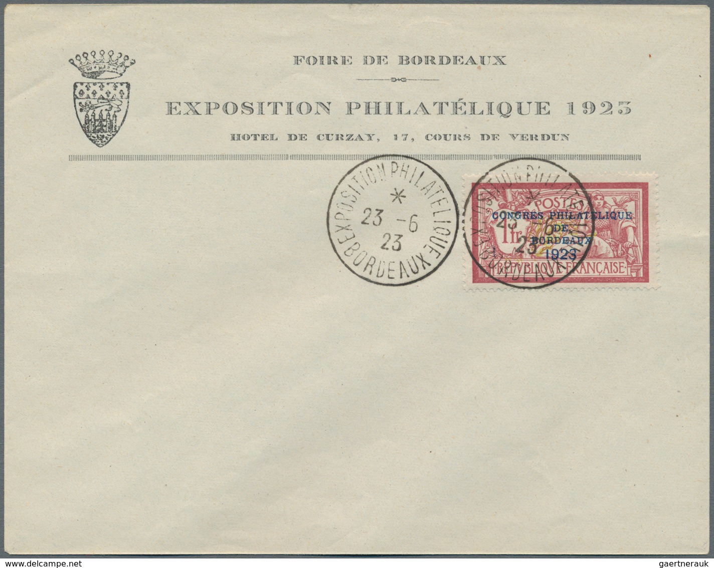 Frankreich: 1923, Philatelists Congress Bordeaux 1 Fr. Lilac-red And Yellow-green, Used With Special - Covers & Documents