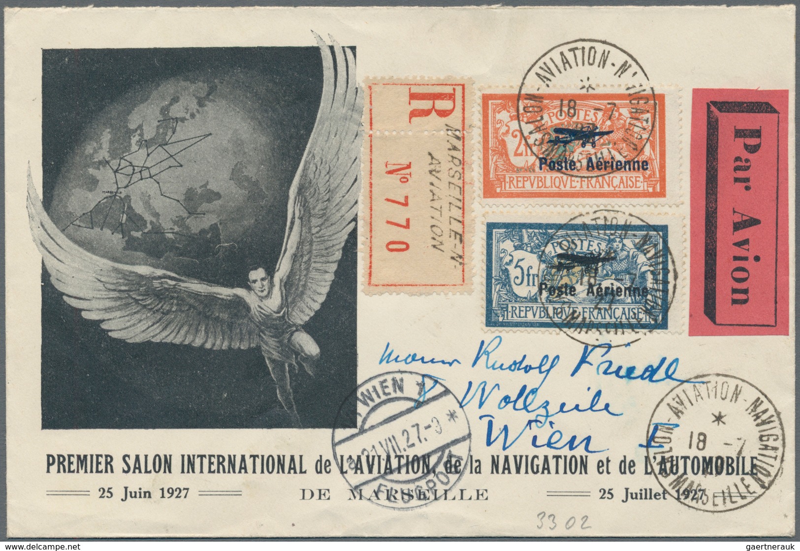 Frankreich: 1927, Internationale Flug- Und Navigationsausstellung, 2 Fr And 5 Fr With Overprint "Pos - Covers & Documents