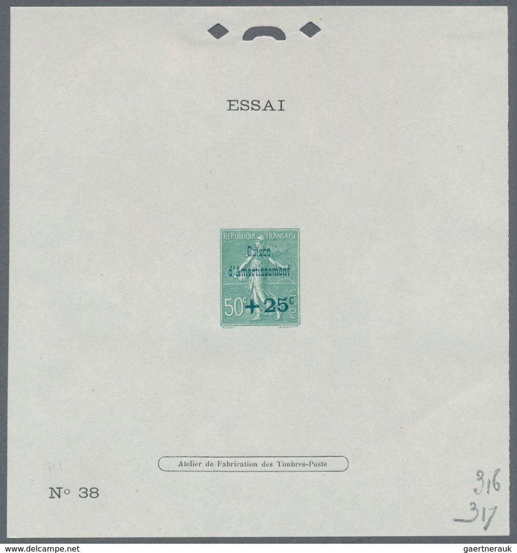 Frankreich: 1927, National Debt Fund, Complete Set Of Three Values Each As Essai (numbered Epreuve D - Lettres & Documents