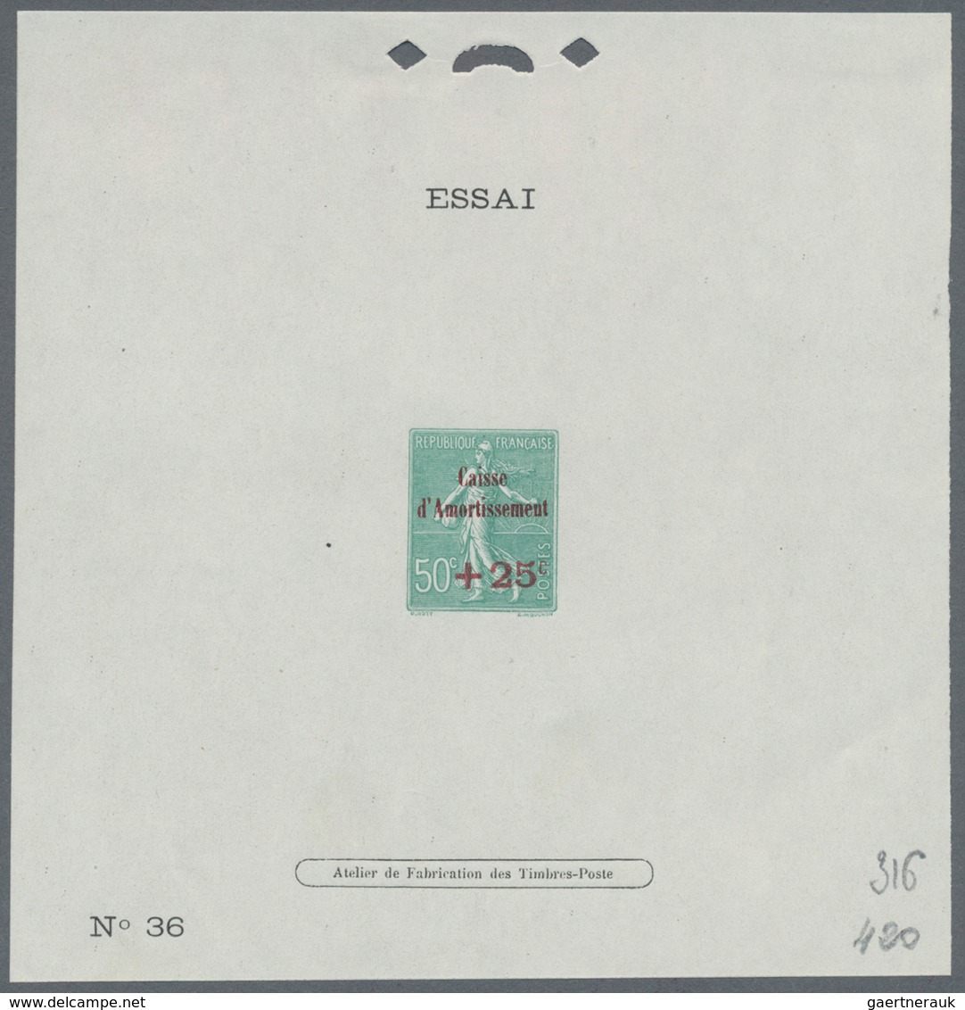 Frankreich: 1927, National Debt Fund, Complete Set Of Three Values Each As Essai (numbered Epreuve D - Covers & Documents