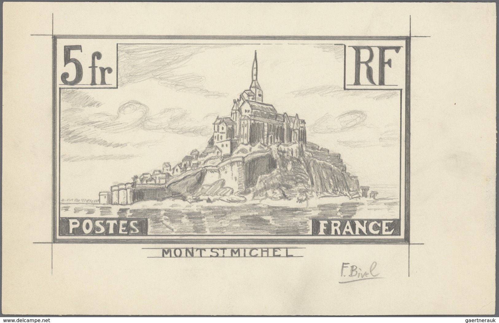 Frankreich: 1930/1931. Artist's Drawing For The 5fr Definitive Stamp Showing MONT-SAINT-MICHEL. Penc - Covers & Documents