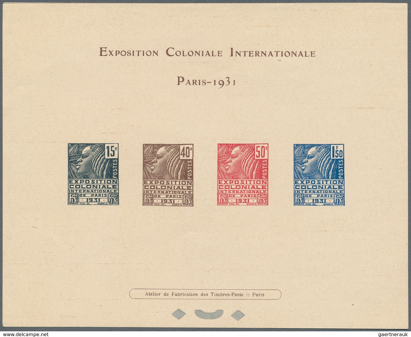 Frankreich: 1930, International Colonial Exhibition, Four Stamps As Èupreuve Collective (Mi€850,-). - Covers & Documents