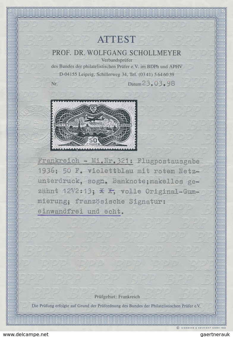 Frankreich: 1936, Airmail 50fr. Burelage Unmounted Mint, Certificate Dr. Schollmeyer BPP. Yv. PA15, - Covers & Documents