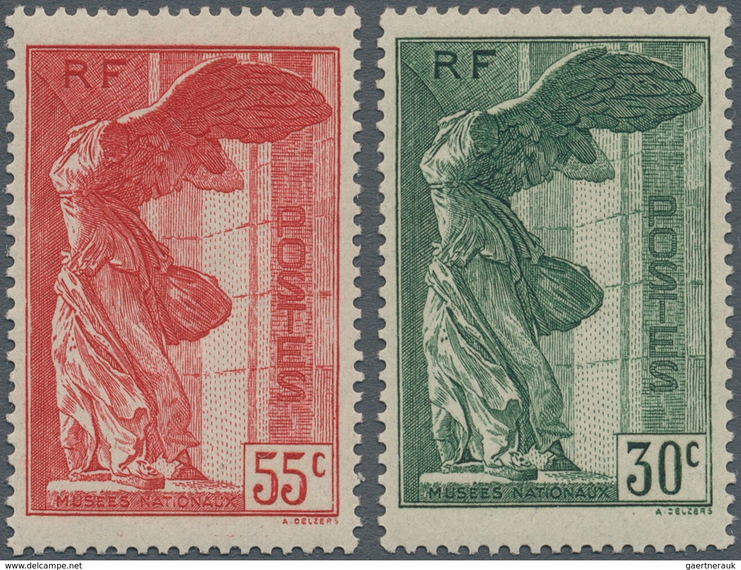 Frankreich: 1937, National Museum 'Nike Of Samothrace' 30 C. Green And 55 C. Carmine Red, Mint And O - Covers & Documents