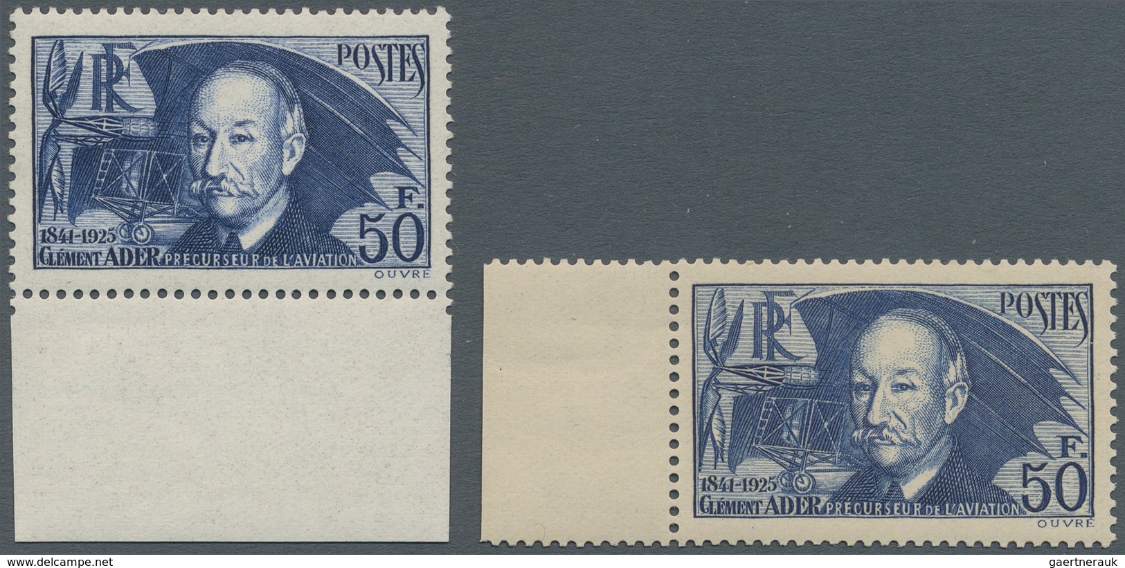 Frankreich: 1941, Clément Ader 50 Fr. Blue On Thin Paper And Dark Blue On Thick Paper, Two Perfect M - Covers & Documents