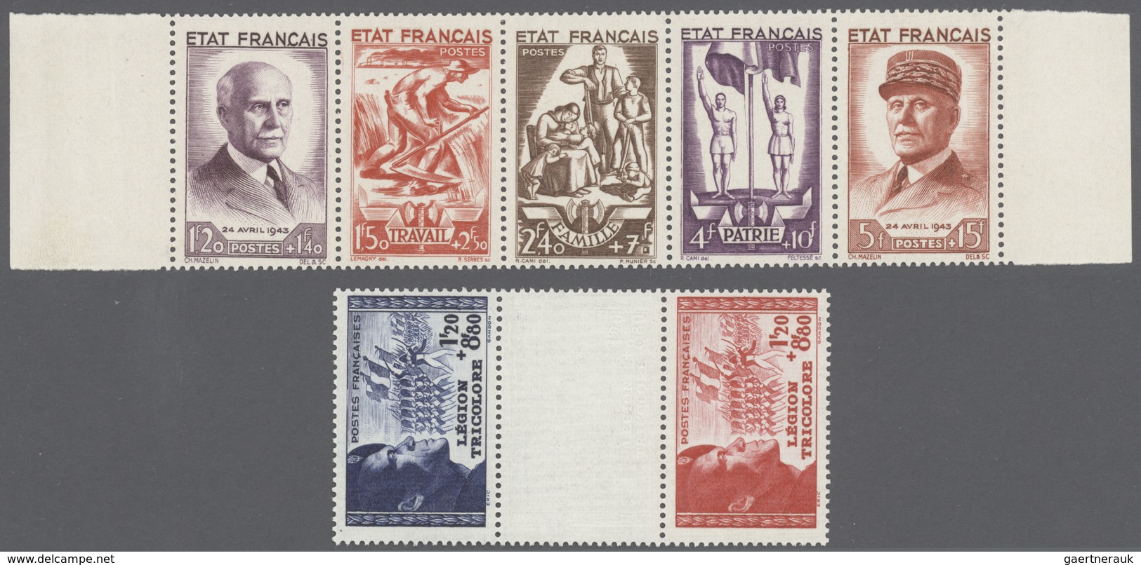 Frankreich: 1942 - 1943, Legion Tricolore In A Pair Of Gutter Dividers With Blind Print Of The Stamp - Covers & Documents