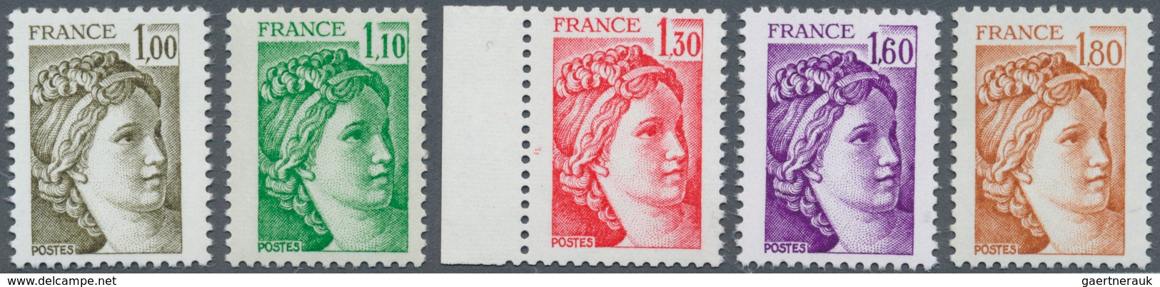Frankreich: 1979, Sabine 1,00 F - 1,80 F, 5 Mint Values Without Phosphor Stripes, Rare! - Covers & Documents