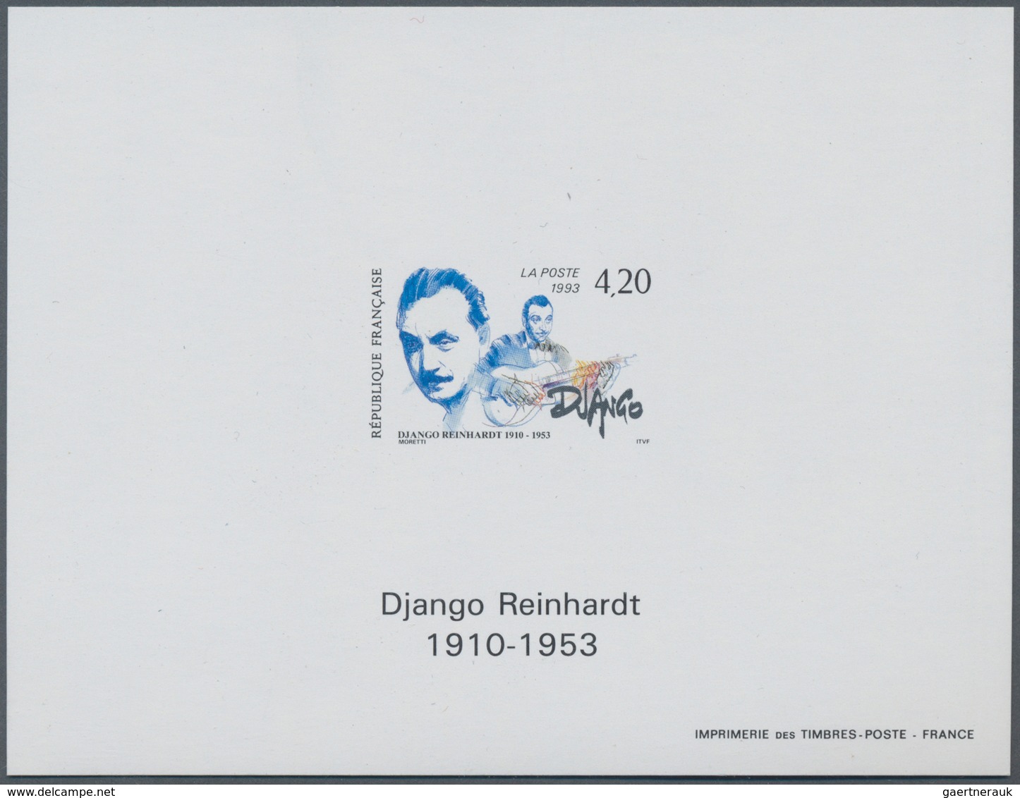 Frankreich: 1993, 40th Anniversary Of The Death Of Django Reinhardt As Èpreuve D'artiste With Printe - Covers & Documents