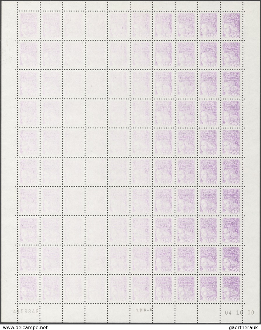 Frankreich: 2000. 0,50 Violet Marianne De Luquet. Feuille Compléte De 100, Impression Défectuese Sou - Covers & Documents