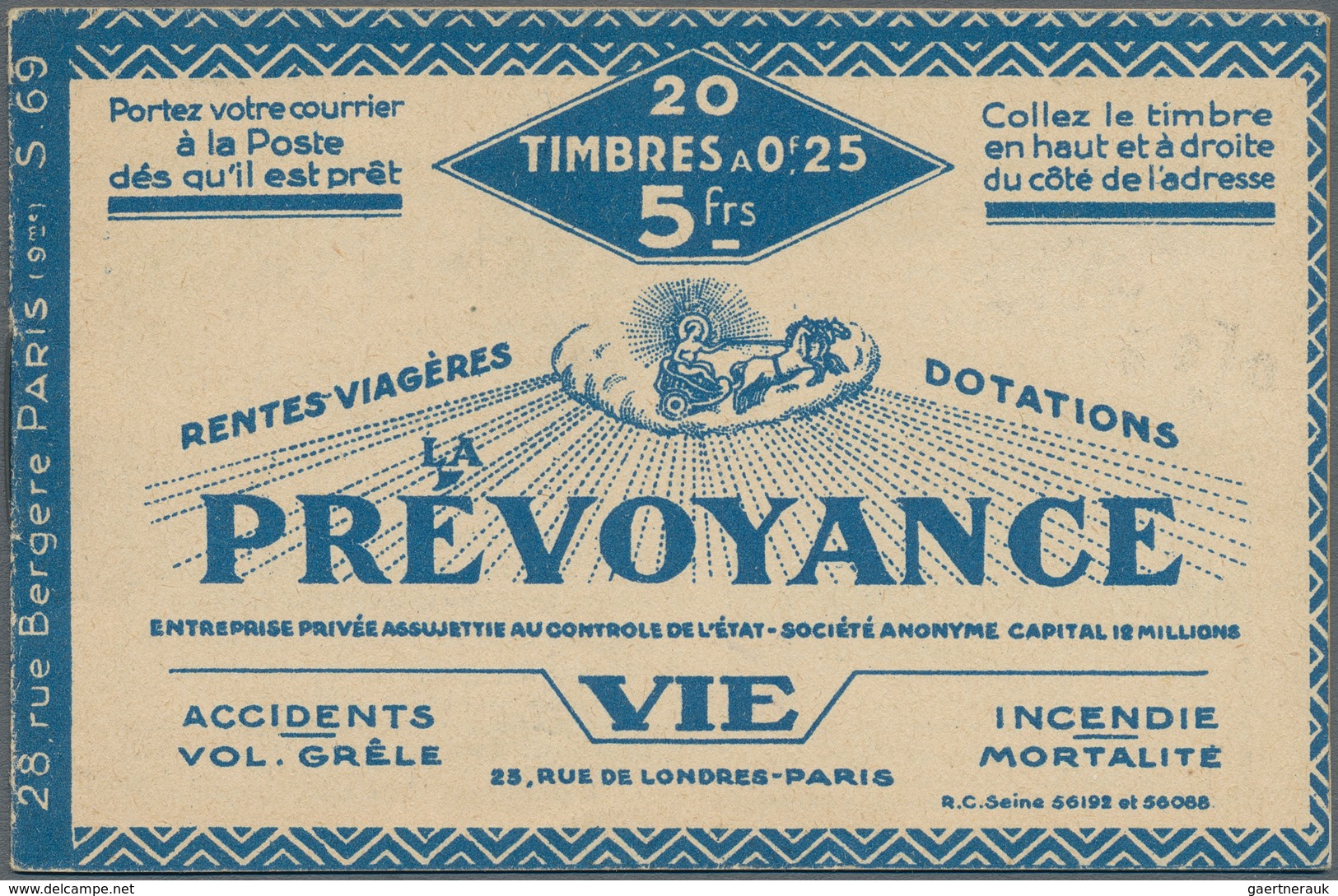 Frankreich - Markenheftchen: 1921/1923, 5fr. Booklet "LA PREVOYANCE / PRIME NATIONALE" Comprising Pa - Other & Unclassified