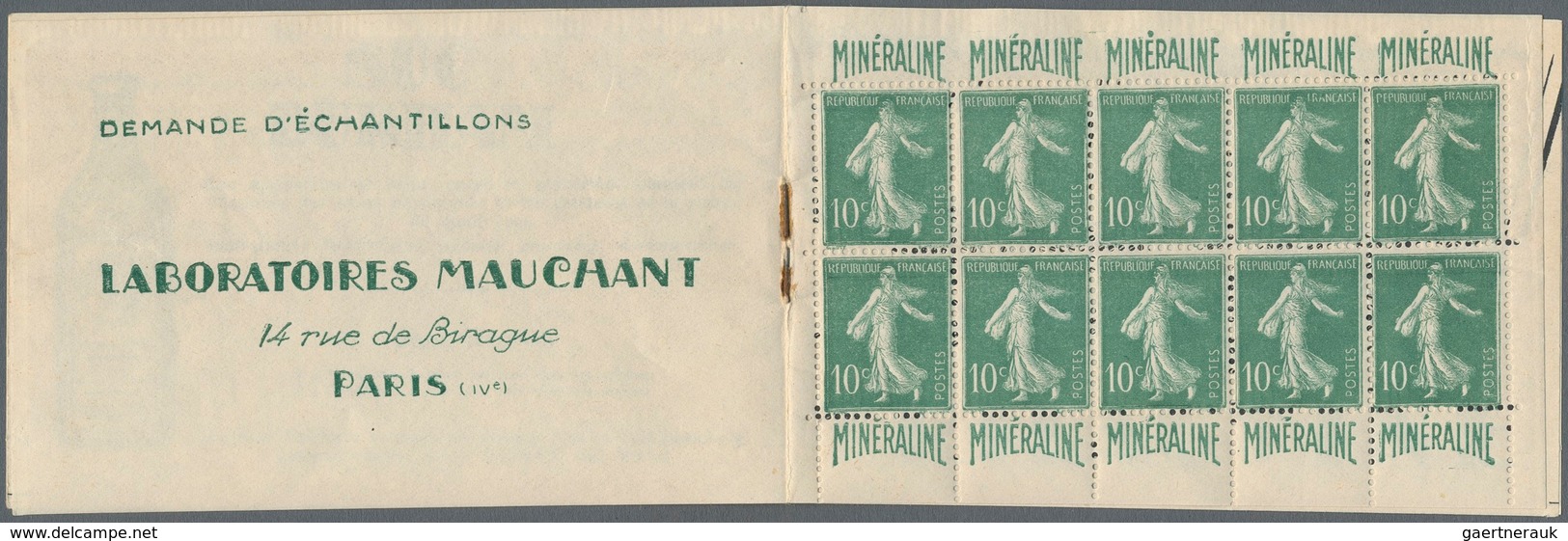 Frankreich - Markenheftchen: 1924/1926: Mineraline Booklet, Complete, Panel Of 10 Luxury Stamps, Adv - Autres & Non Classés