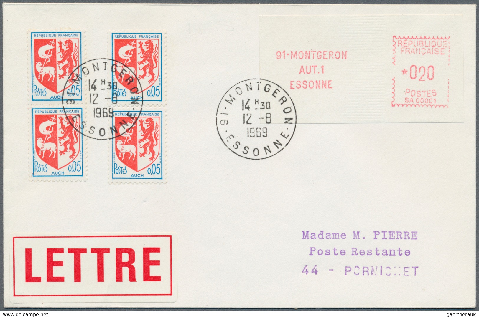 Frankreich - Automatenmarken: 1969, 0.20 Fr. Montgeron, Type I "Punkt Mittig", Mit Beifrankatur Auf - Sonstige & Ohne Zuordnung