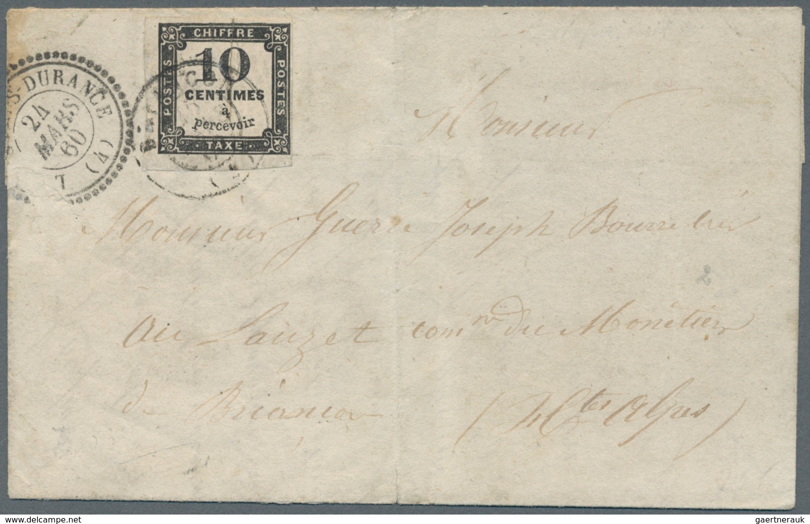 Frankreich - Portomarken: 1860, 10 C Black With Full-wide Margins, Cancelled With Double Circle "BRI - 1960-.... Briefe & Dokumente