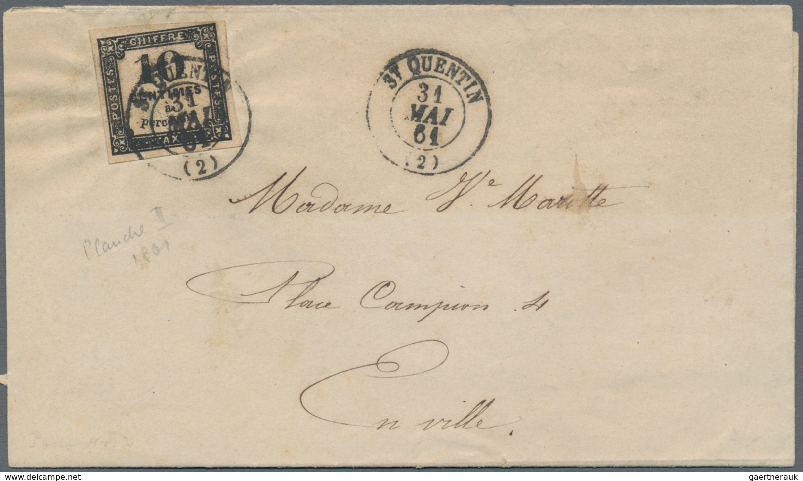 Frankreich - Portomarken: 1860 - 1863, 10 C Black With Full-wide Margins, Cancelled With Double Circ - 1960-.... Lettres & Documents