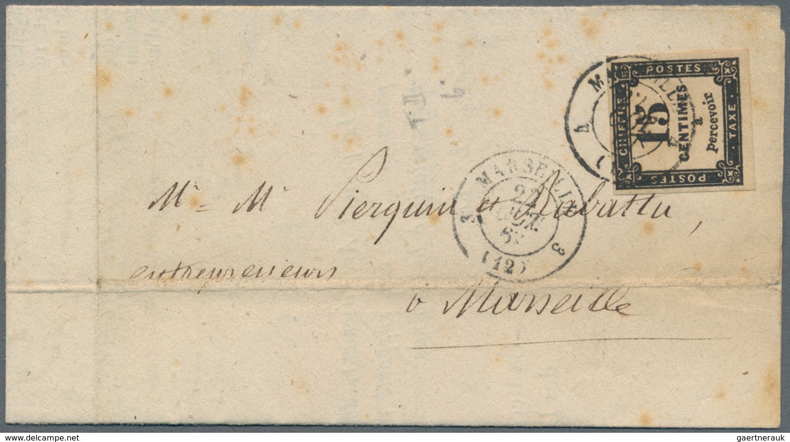 Frankreich - Portomarken: 1860 - 1863, 10 C Black With Full-wide Margins, Cancelled With Double Circ - 1960-.... Briefe & Dokumente