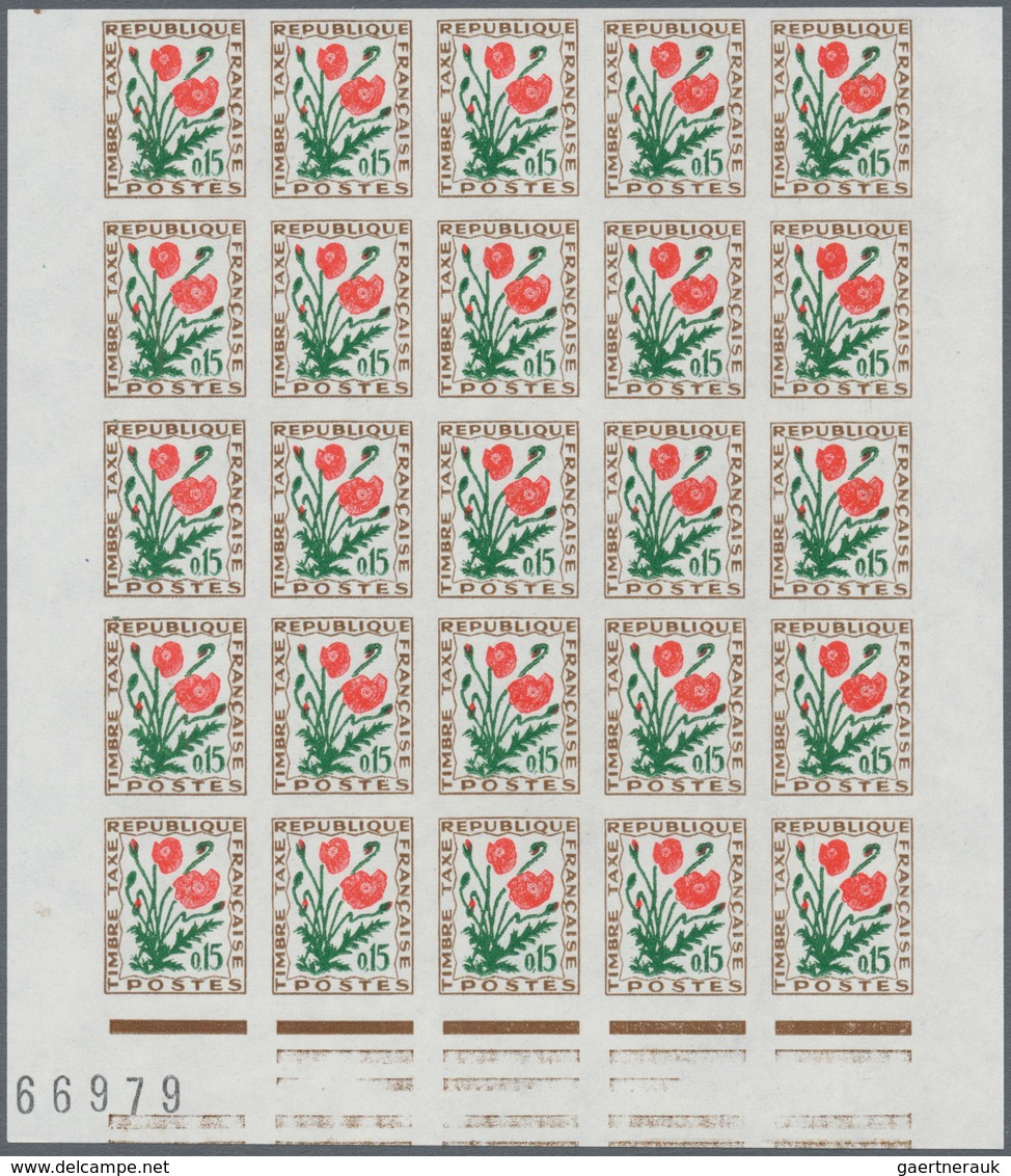 Frankreich - Portomarken: 1964/1971, Postage dues ‚FLOWERS‘ complete set of eight in IMPERFORATE blo